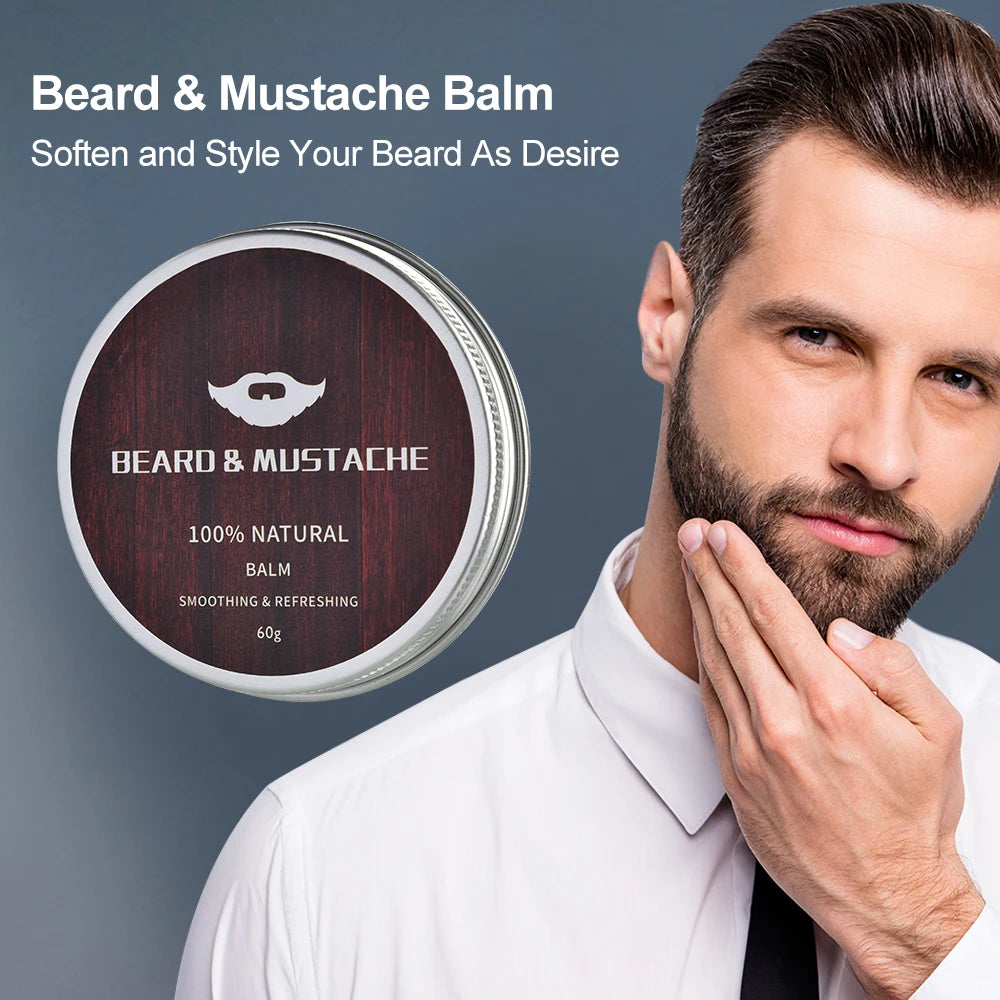 Beard Growth Kit Barber Hair Growth Enhancer Set Oil Serum Nourishing Essential Facial Care Kit Men Titanium Roller Balm Comb