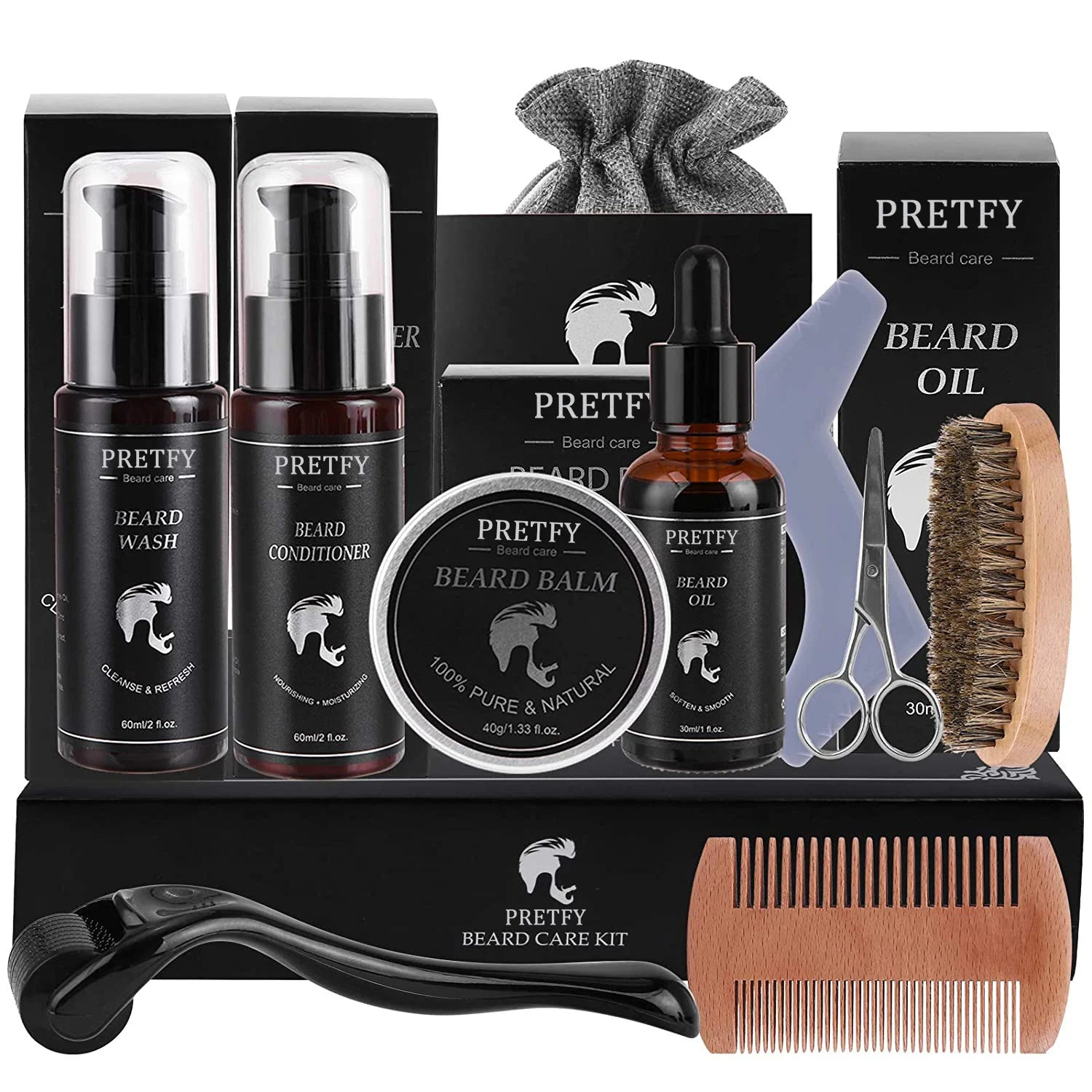 Beard Care Tools Pretfy Beard Grooming Kit for Men Men's Makeup Products 10 in 1 Beard Growth Kit with Storage Bag