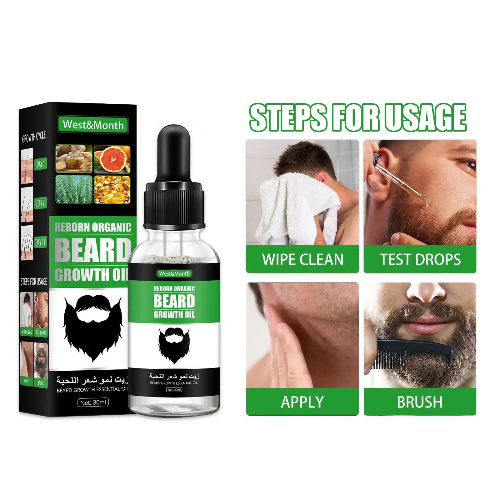 Beard Growth Oil for Men Booster Thicker Fuller Softener Moisturizing Nourishing Smooth Mustaches Massage Conditioner Beard Care