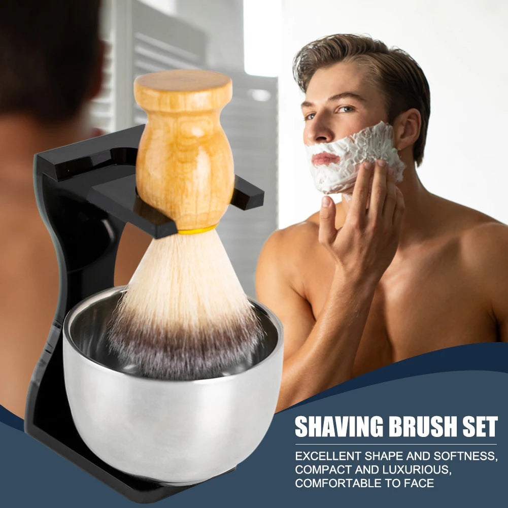 3 In 1 Men Beard Cleaning Tool No Pungent Smell Wooden Shaving Brush Acrylic Stainless Steel Beard Clean Shaver Kit Gift for Men