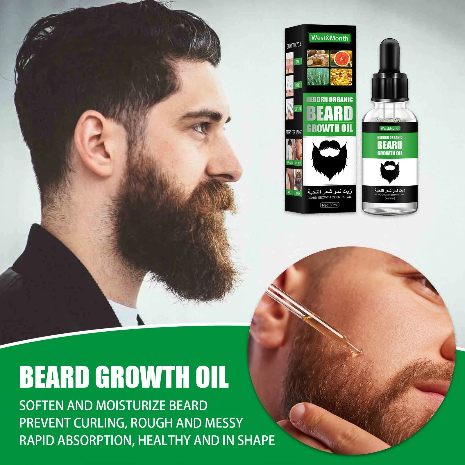 Beard Growth Oil for Men Booster Thicker Fuller Softener Moisturizing Nourishing Smooth Mustaches Massage Conditioner Beard Care