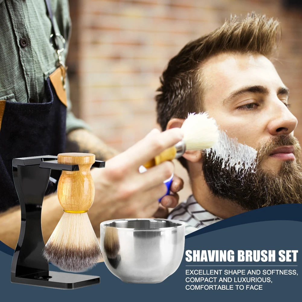 3 In 1 Men Beard Cleaning Tool No Pungent Smell Wooden Shaving Brush Acrylic Stainless Steel Beard Clean Shaver Kit Gift for Men