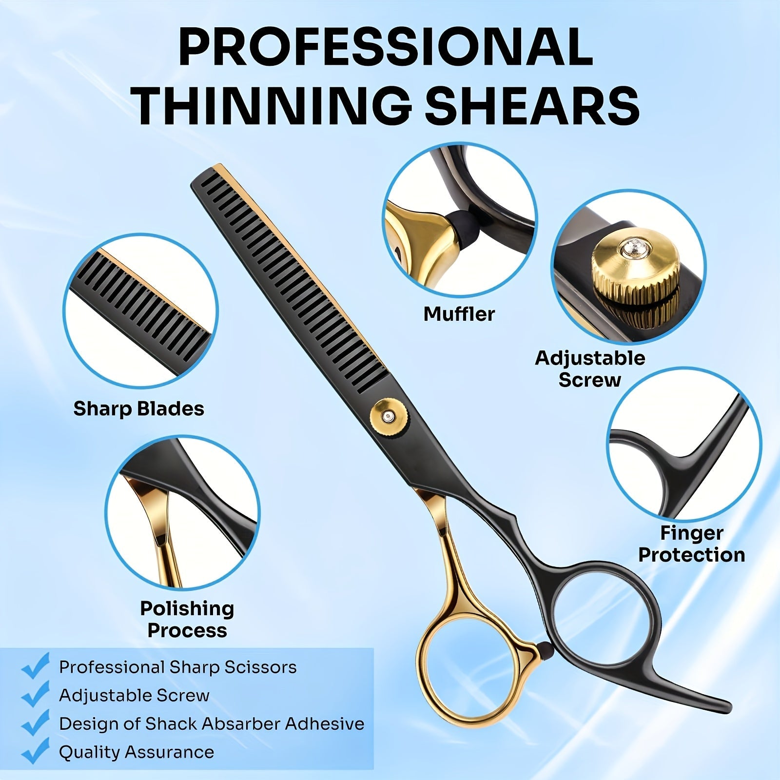 Professional Black Golden Hair Scissors Set - Beard grooming