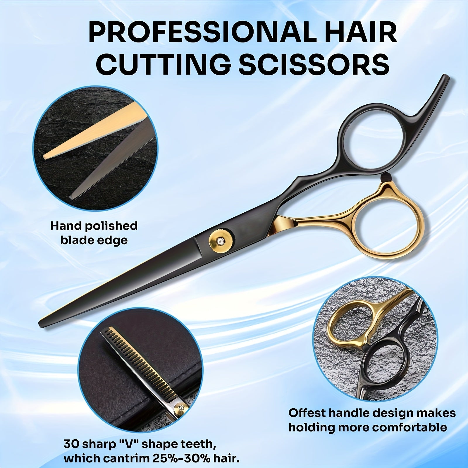 Professional Black Golden Hair Scissors Set - Beard grooming
